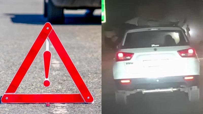 कार ने बाइक को उड़ाया, उछलकर कांच में फंसा युवक, कार चालक 200 मीटर तक लेकर दौड़ा